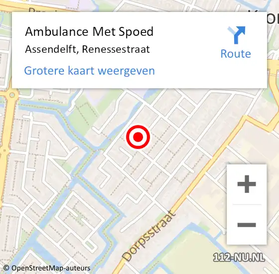 Locatie op kaart van de 112 melding: Ambulance Met Spoed Naar Assendelft, Renessestraat op 18 juli 2023 16:42