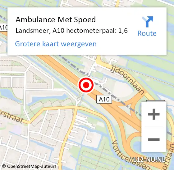 Locatie op kaart van de 112 melding: Ambulance Met Spoed Naar Landsmeer, A10 hectometerpaal: 1,6 op 18 juli 2023 16:43