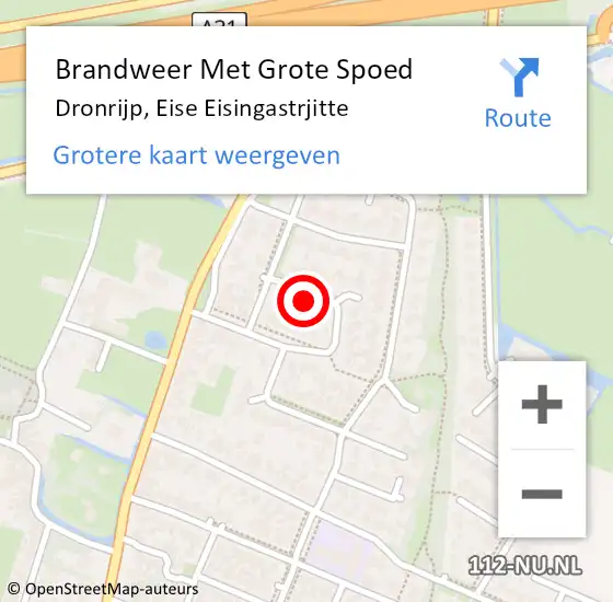 Locatie op kaart van de 112 melding: Brandweer Met Grote Spoed Naar Dronrijp, Eise Eisingastrjitte op 18 juli 2023 17:16