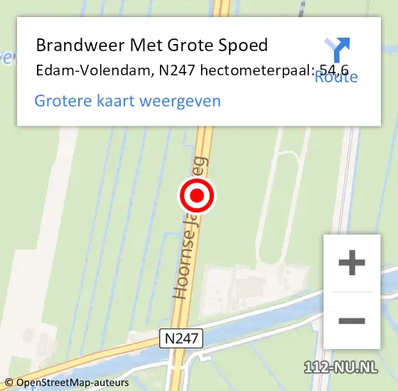 Locatie op kaart van de 112 melding: Brandweer Met Grote Spoed Naar Edam-Volendam, N247 hectometerpaal: 54,6 op 18 juli 2023 17:21