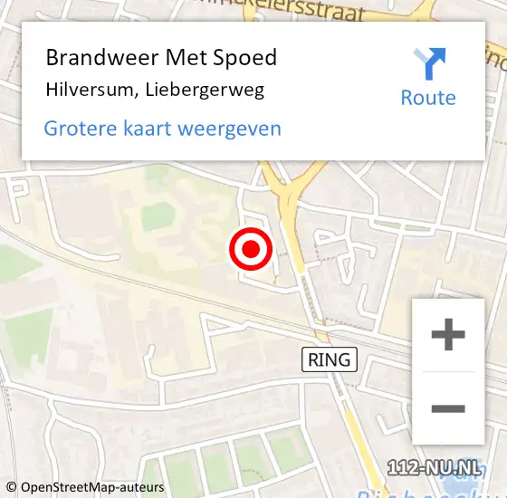 Locatie op kaart van de 112 melding: Brandweer Met Spoed Naar Hilversum, Liebergerweg op 18 juli 2023 17:24