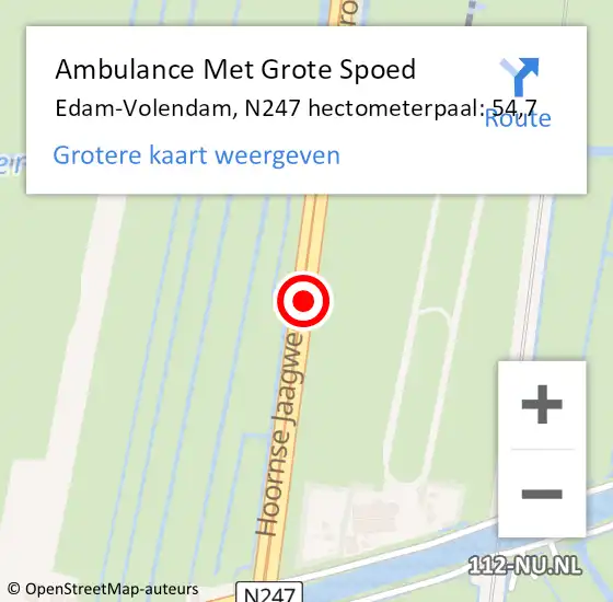 Locatie op kaart van de 112 melding: Ambulance Met Grote Spoed Naar Edam-Volendam, N247 hectometerpaal: 54,7 op 18 juli 2023 17:26