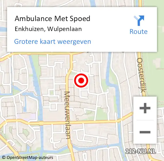 Locatie op kaart van de 112 melding: Ambulance Met Spoed Naar Enkhuizen, Wulpenlaan op 18 juli 2023 17:27