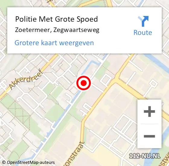 Locatie op kaart van de 112 melding: Politie Met Grote Spoed Naar Zoetermeer, Zegwaartseweg op 18 juli 2023 17:41