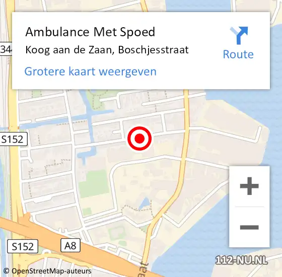 Locatie op kaart van de 112 melding: Ambulance Met Spoed Naar Koog aan de Zaan, Boschjesstraat op 18 juli 2023 17:58