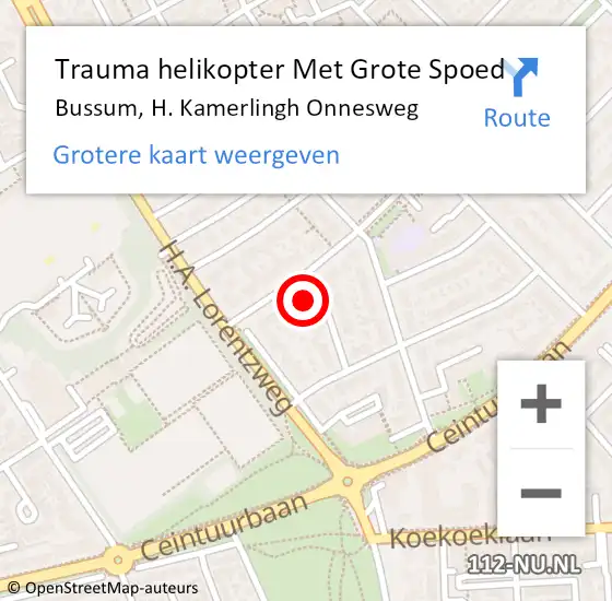 Locatie op kaart van de 112 melding: Trauma helikopter Met Grote Spoed Naar Bussum, H. Kamerlingh Onnesweg op 18 juli 2023 18:02