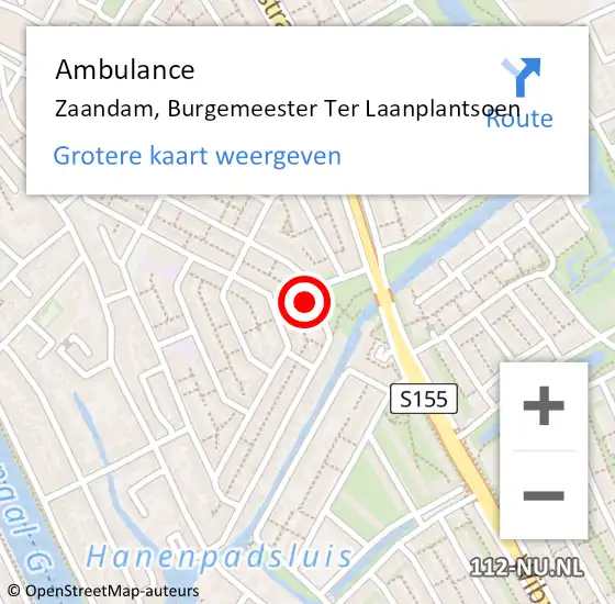 Locatie op kaart van de 112 melding: Ambulance Zaandam, Burgemeester Ter Laanplantsoen op 18 juli 2023 18:38