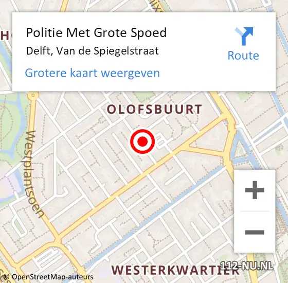 Locatie op kaart van de 112 melding: Politie Met Grote Spoed Naar Delft, Van de Spiegelstraat op 18 juli 2023 18:45