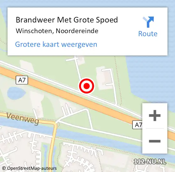 Locatie op kaart van de 112 melding: Brandweer Met Grote Spoed Naar Winschoten, Noordereinde op 18 juli 2023 19:05