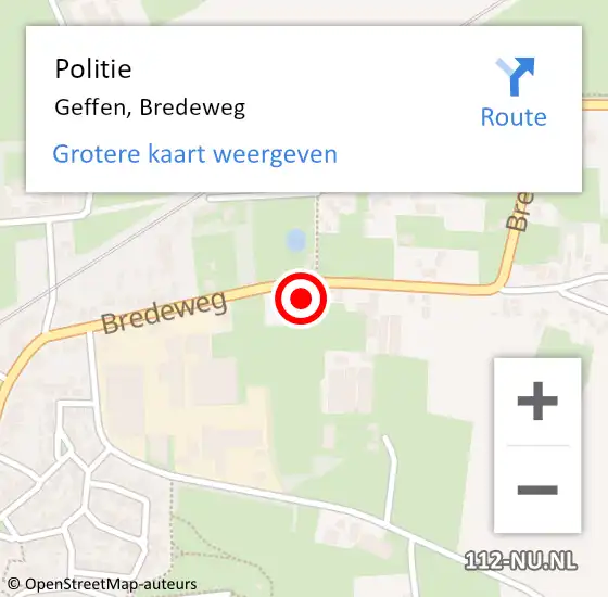 Locatie op kaart van de 112 melding: Politie Geffen, Bredeweg op 18 juli 2023 19:07