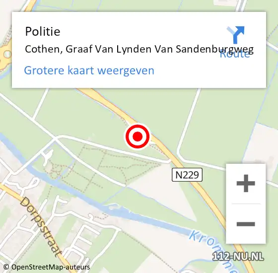 Locatie op kaart van de 112 melding: Politie Cothen, Graaf Van Lynden Van Sandenburgweg op 2 september 2014 07:50