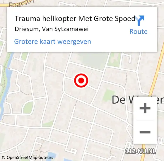 Locatie op kaart van de 112 melding: Trauma helikopter Met Grote Spoed Naar Driesum, Van Sytzamawei op 18 juli 2023 19:27