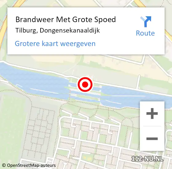 Locatie op kaart van de 112 melding: Brandweer Met Grote Spoed Naar Tilburg, Dongensekanaaldijk op 18 juli 2023 19:40