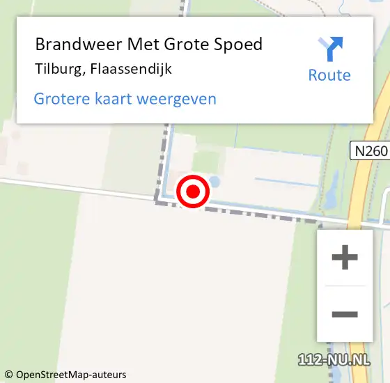 Locatie op kaart van de 112 melding: Brandweer Met Grote Spoed Naar Tilburg, Flaassendijk op 18 juli 2023 19:45