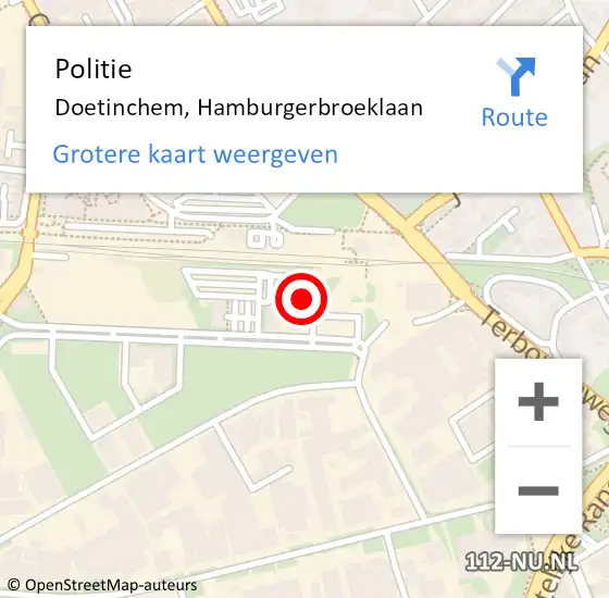 Locatie op kaart van de 112 melding: Politie Doetinchem, Hamburgerbroeklaan op 18 juli 2023 20:04