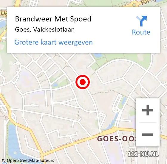 Locatie op kaart van de 112 melding: Brandweer Met Spoed Naar Goes, Valckeslotlaan op 13 oktober 2013 12:05