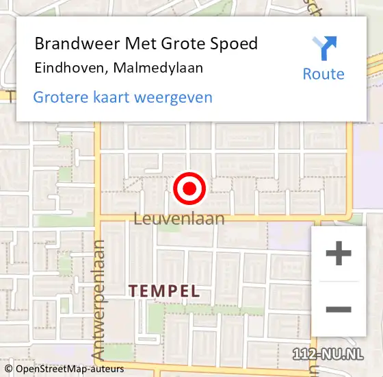 Locatie op kaart van de 112 melding: Brandweer Met Grote Spoed Naar Eindhoven, Malmedylaan op 18 juli 2023 20:40