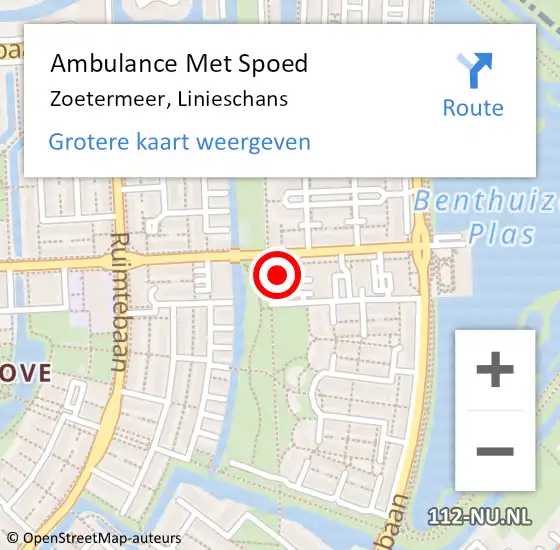 Locatie op kaart van de 112 melding: Ambulance Met Spoed Naar Zoetermeer, Linieschans op 18 juli 2023 20:41