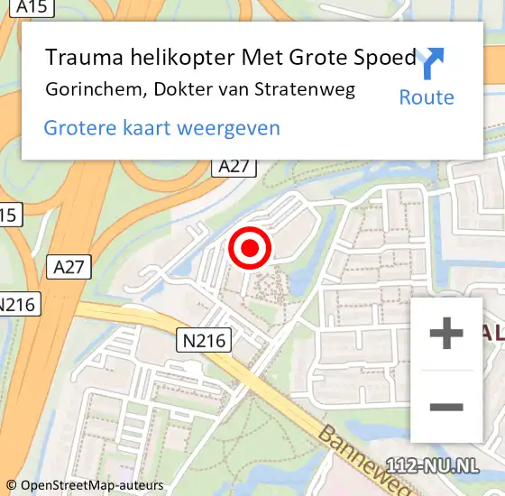 Locatie op kaart van de 112 melding: Trauma helikopter Met Grote Spoed Naar Gorinchem, Dokter van Stratenweg op 18 juli 2023 21:06