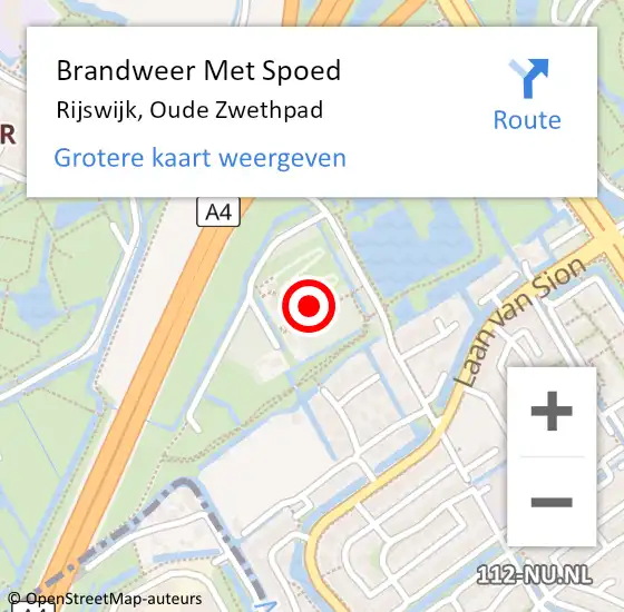 Locatie op kaart van de 112 melding: Brandweer Met Spoed Naar Rijswijk, Oude Zwethpad op 18 juli 2023 21:10