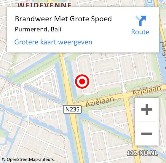 Locatie op kaart van de 112 melding: Brandweer Met Grote Spoed Naar Purmerend, Bali op 18 juli 2023 21:11