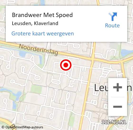 Locatie op kaart van de 112 melding: Brandweer Met Spoed Naar Leusden, Klaverland op 18 juli 2023 21:49