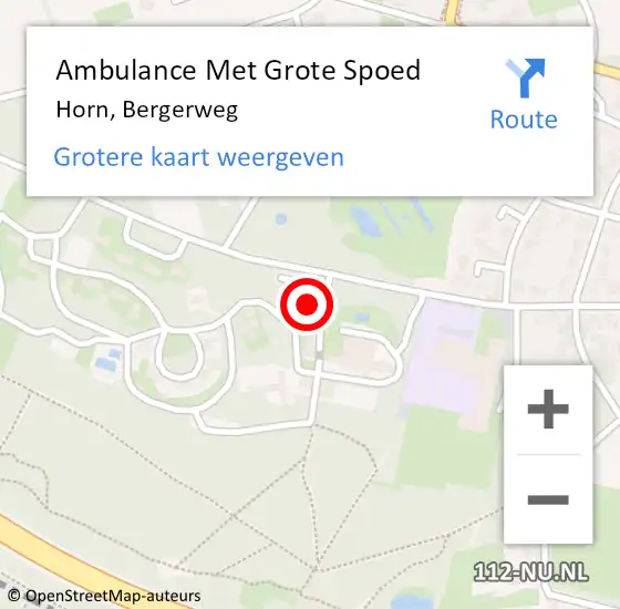 Locatie op kaart van de 112 melding: Ambulance Met Grote Spoed Naar Horn, Bergerweg op 18 juli 2023 21:58