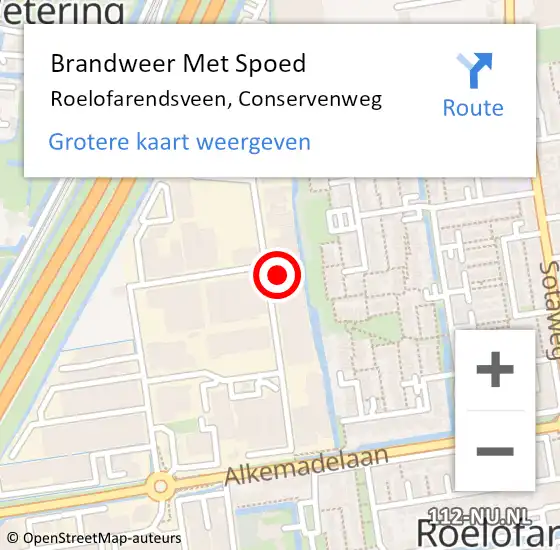 Locatie op kaart van de 112 melding: Brandweer Met Spoed Naar Roelofarendsveen, Conservenweg op 18 juli 2023 22:04