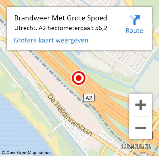 Locatie op kaart van de 112 melding: Brandweer Met Grote Spoed Naar Utrecht, A2 hectometerpaal: 56,2 op 18 juli 2023 23:55