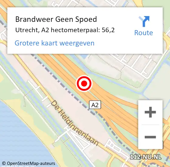 Locatie op kaart van de 112 melding: Brandweer Geen Spoed Naar Utrecht, A2 hectometerpaal: 56,2 op 18 juli 2023 23:57