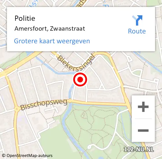 Locatie op kaart van de 112 melding: Politie Amersfoort, Zwaanstraat op 19 juli 2023 00:24