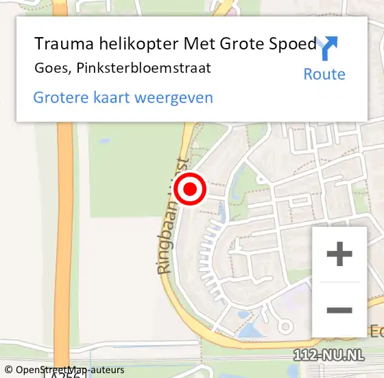 Locatie op kaart van de 112 melding: Trauma helikopter Met Grote Spoed Naar Goes, Pinksterbloemstraat op 19 juli 2023 00:36