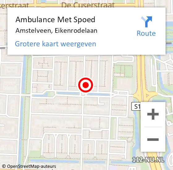 Locatie op kaart van de 112 melding: Ambulance Met Spoed Naar Amstelveen, Eikenrodelaan op 19 juli 2023 01:31