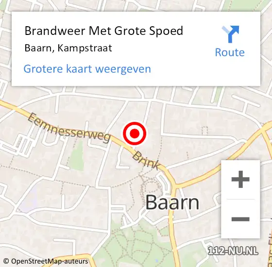 Locatie op kaart van de 112 melding: Brandweer Met Grote Spoed Naar Baarn, Kampstraat op 19 juli 2023 03:07