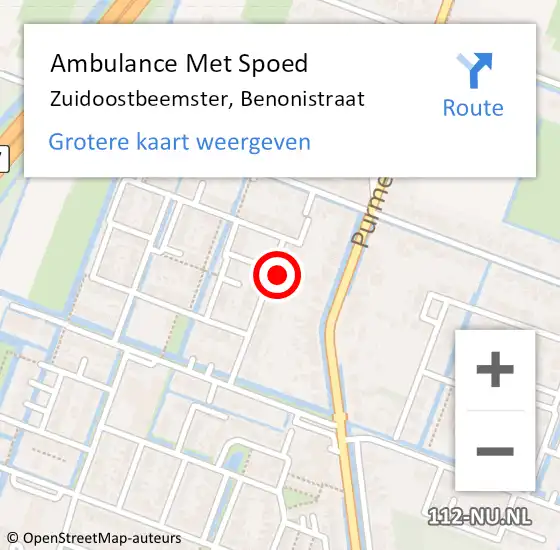 Locatie op kaart van de 112 melding: Ambulance Met Spoed Naar Zuidoostbeemster, Benonistraat op 19 juli 2023 04:21