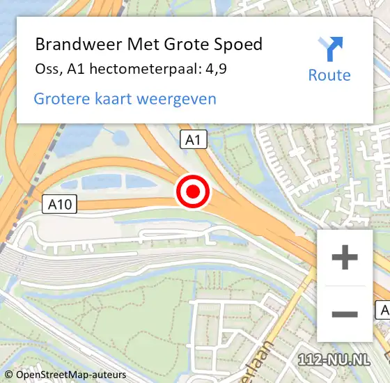 Locatie op kaart van de 112 melding: Brandweer Met Grote Spoed Naar Oss, A1 hectometerpaal: 4,9 op 19 juli 2023 05:46