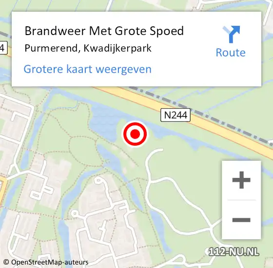 Locatie op kaart van de 112 melding: Brandweer Met Grote Spoed Naar Purmerend, Kwadijkerpark op 19 juli 2023 06:52