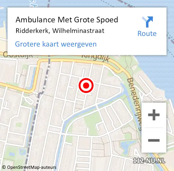Locatie op kaart van de 112 melding: Ambulance Met Grote Spoed Naar Ridderkerk, Wilhelminastraat op 19 juli 2023 08:01