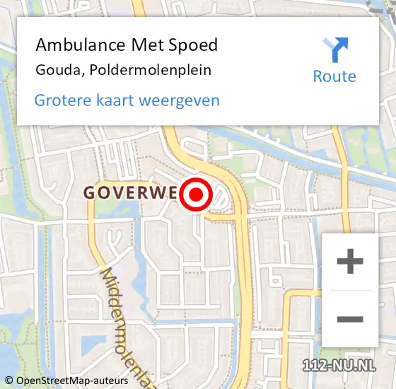 Locatie op kaart van de 112 melding: Ambulance Met Spoed Naar Gouda, Poldermolenplein op 19 juli 2023 08:25