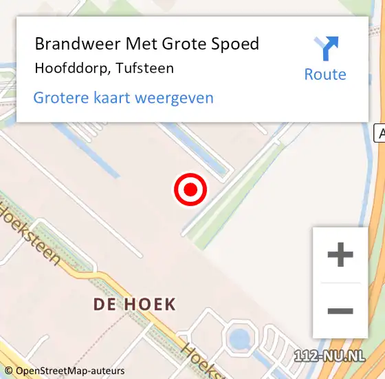 Locatie op kaart van de 112 melding: Brandweer Met Grote Spoed Naar Hoofddorp, Tufsteen op 19 juli 2023 08:33