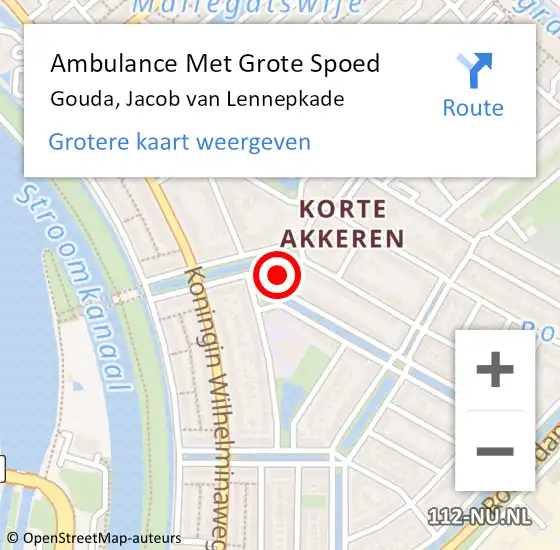 Locatie op kaart van de 112 melding: Ambulance Met Grote Spoed Naar Gouda, Jacob van Lennepkade op 19 juli 2023 08:37