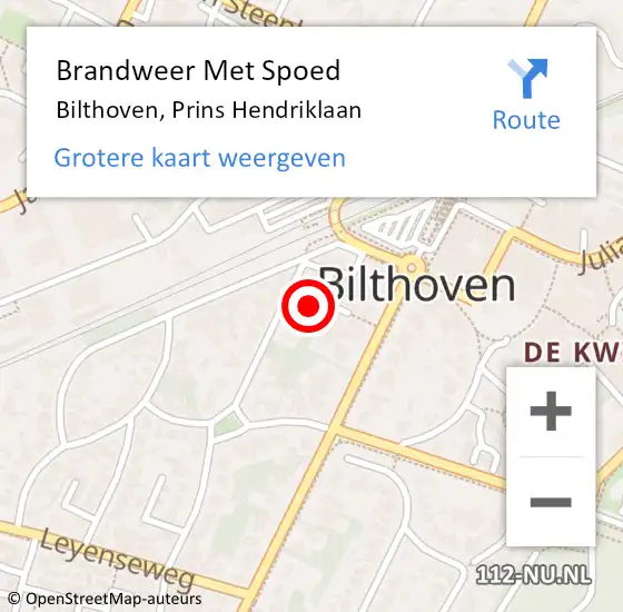 Locatie op kaart van de 112 melding: Brandweer Met Spoed Naar Bilthoven, Prins Hendriklaan op 19 juli 2023 08:43