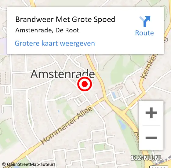 Locatie op kaart van de 112 melding: Brandweer Met Grote Spoed Naar Amstenrade, De Root op 19 juli 2023 08:44