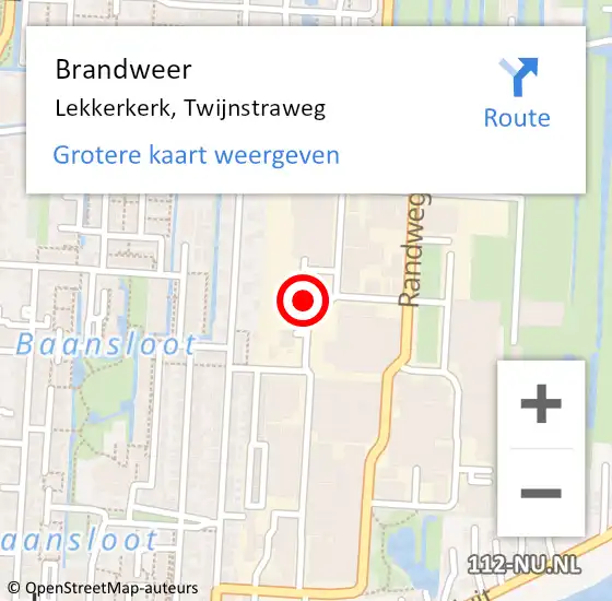 Locatie op kaart van de 112 melding: Brandweer Lekkerkerk, Twijnstraweg op 19 juli 2023 08:50