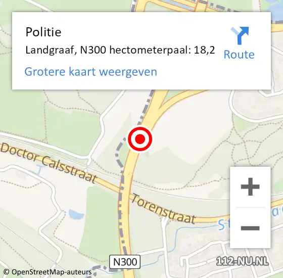 Locatie op kaart van de 112 melding: Politie Landgraaf, N300 hectometerpaal: 18,2 op 19 juli 2023 09:09