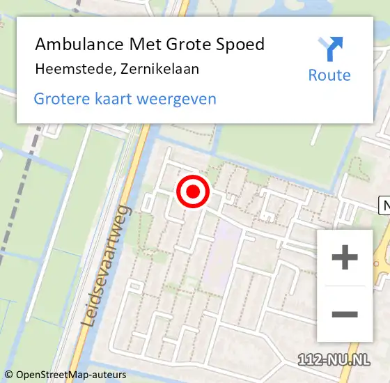 Locatie op kaart van de 112 melding: Ambulance Met Grote Spoed Naar Heemstede, Zernikelaan op 19 juli 2023 09:21