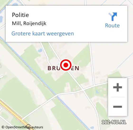 Locatie op kaart van de 112 melding: Politie Mill, Roijendijk op 19 juli 2023 09:47