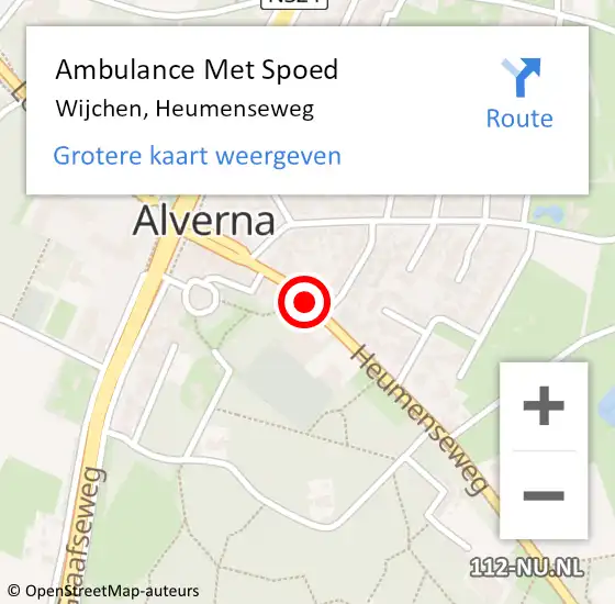 Locatie op kaart van de 112 melding: Ambulance Met Spoed Naar Wijchen, Heumenseweg op 19 juli 2023 09:51