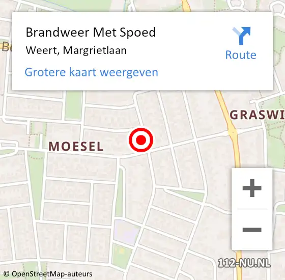 Locatie op kaart van de 112 melding: Brandweer Met Spoed Naar Weert, Margrietlaan op 19 juli 2023 10:06