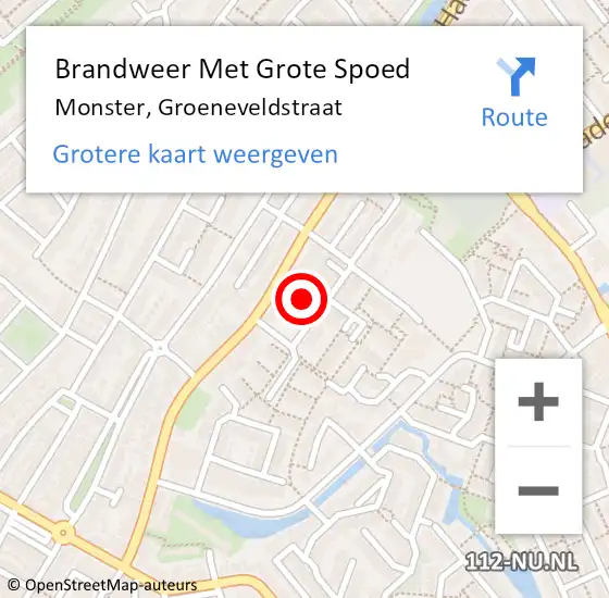 Locatie op kaart van de 112 melding: Brandweer Met Grote Spoed Naar Monster, Groeneveldstraat op 19 juli 2023 10:10